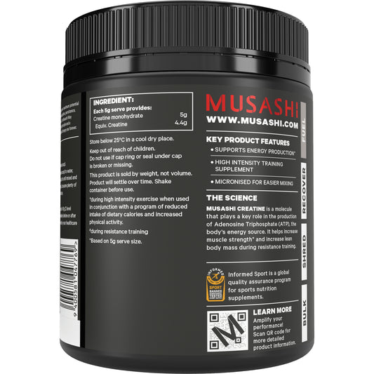 MUSASHI クレアチン モノハイドレート パウダー ノンフレーバー 350g 高純度クレアチン5g 筋力 持久力 除脂肪体重サポート