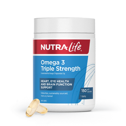 Nutra-Life (ニュートラライフ)オメガ3 トリプルストレングス 150カプセル 3倍濃縮 1日1粒 EPA540mg DHA360mg 魚臭くない高純度フィッシュオイル