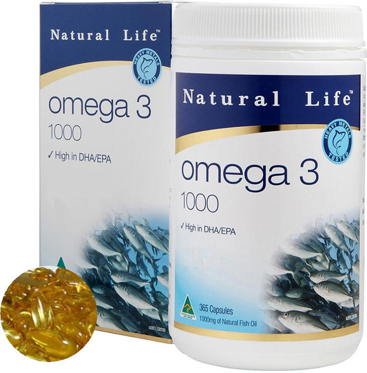 Natural Life Omega 3 1000mg カプセル 365粒 血液サラサラ＆脳の健康をサポートする高濃度EPA・DHA 天然フィッシュオイル