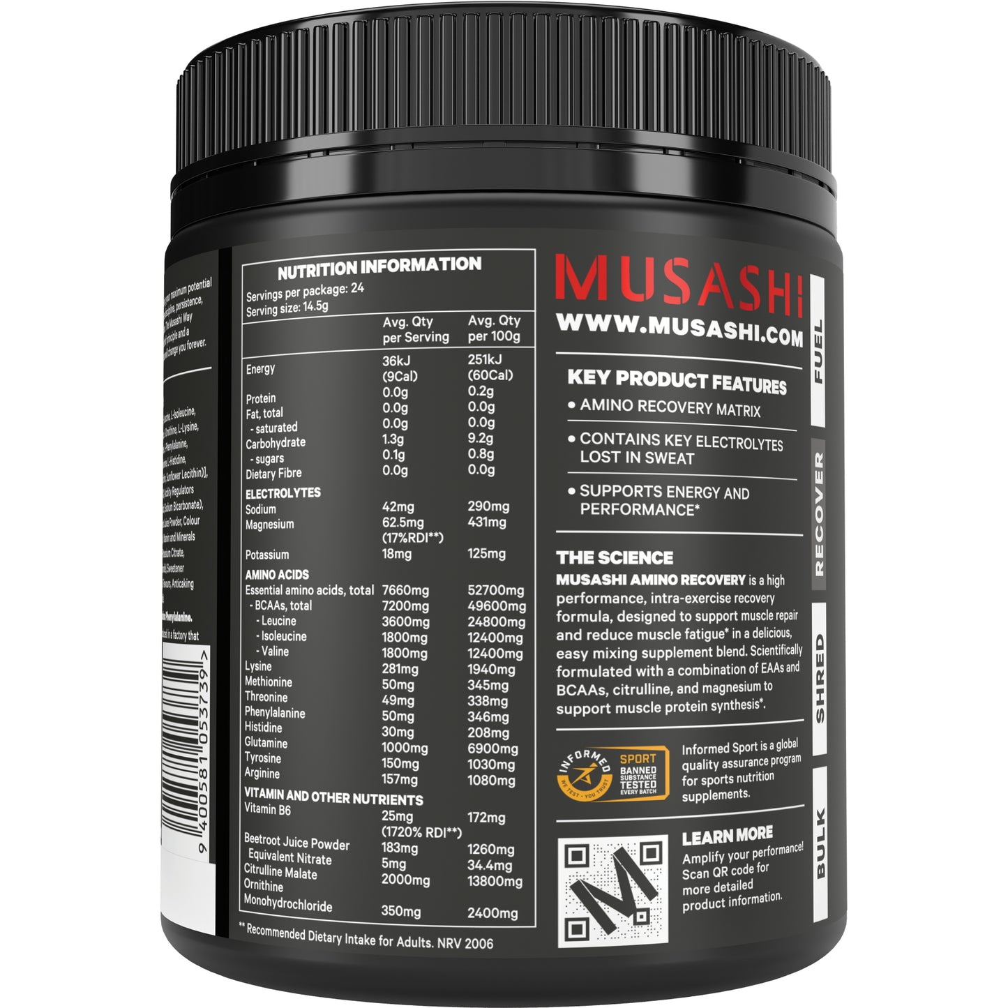 MUSASHI アミノ リカバリー 350g イントラワークアウト EAA BCAA パウダー インフォームドスポーツ認証 KUAN（クアン） NI（ニー） ユーザーにお勧め