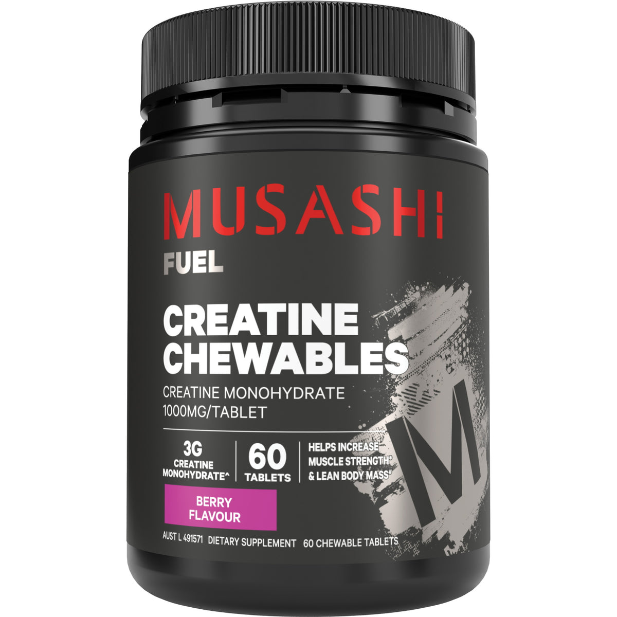 MUSASHI ムサシ クレアチン チュアブル タブレット 1000mg 60粒入り 純度100% Creapure®（クレアピュア）配合 瞬発力 エナジーサポート パフォーマンス向上