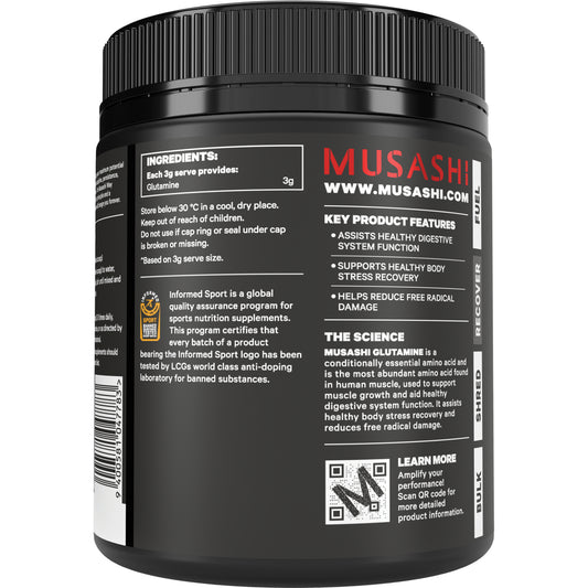 MUSASHI 100% ピュア L-グルタミン パウダー 高純度アミノ酸 TGA認可 インフォームドスポーツ認証