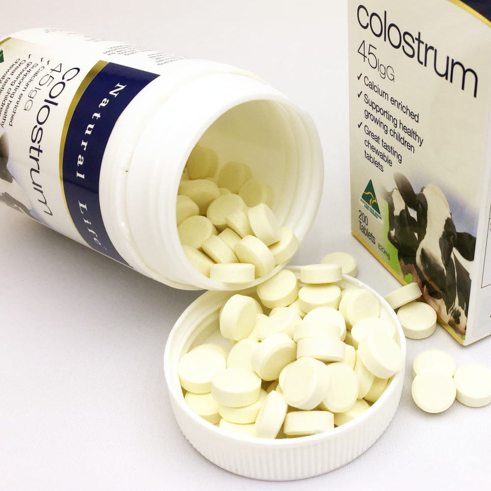 Natural Life コロストラム 初乳ミルク 200チュアブル錠 免疫グロブリン(IgG)45mg 成長因子 ラクトフェリン配合 子どもの成長と家族全員の健康ケア