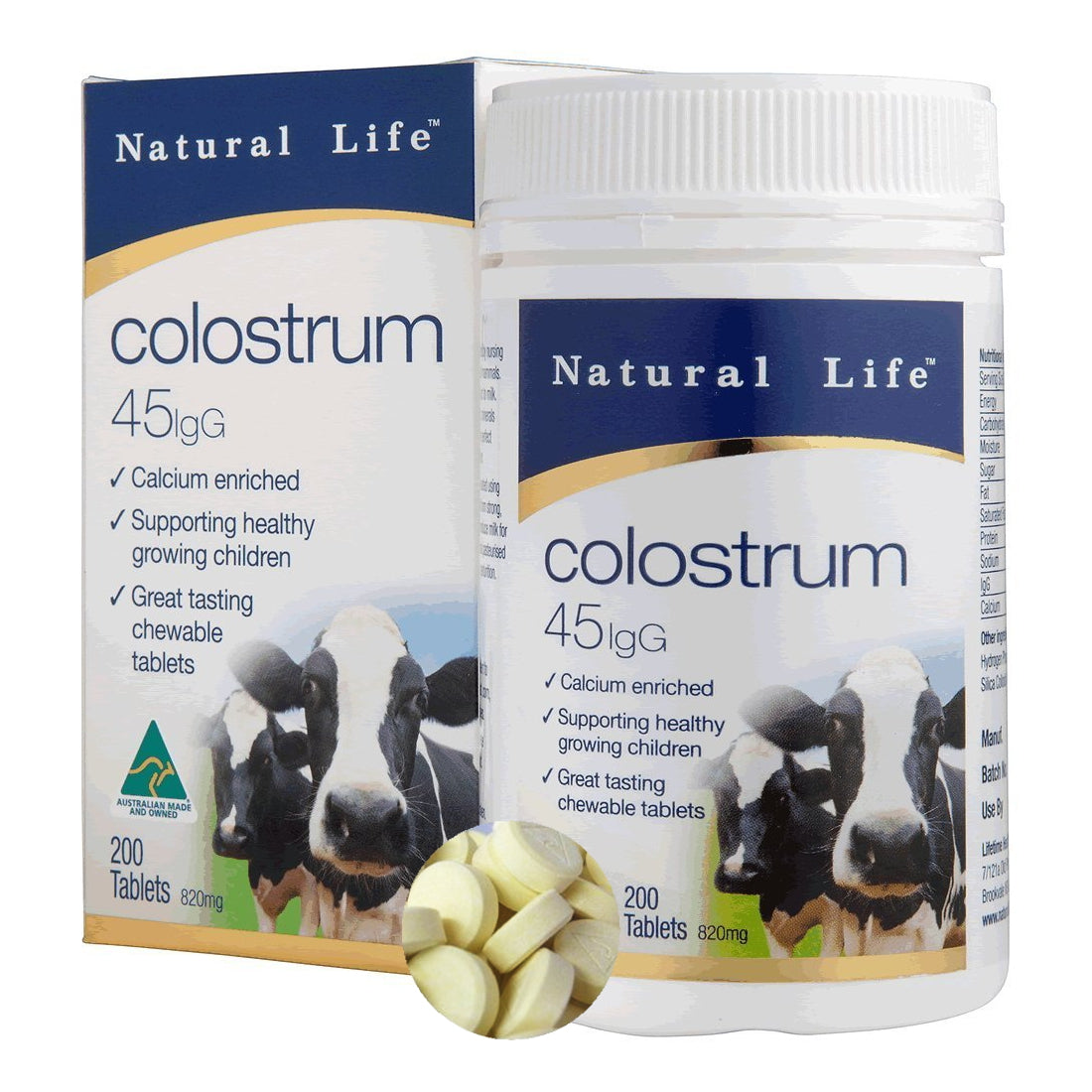 Natural Life コロストラム 初乳ミルク 200チュアブル錠 免疫グロブリン(IgG)45mg 成長因子 ラクトフェリン配合 子どもの成長と家族全員の健康ケア