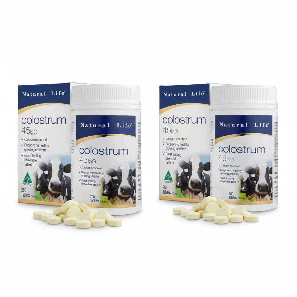 Natural Life コロストラム 初乳ミルク 200チュアブル錠 免疫グロブリン(IgG)45mg 成長因子 ラクトフェリン配合 子どもの成長と家族全員の健康ケア