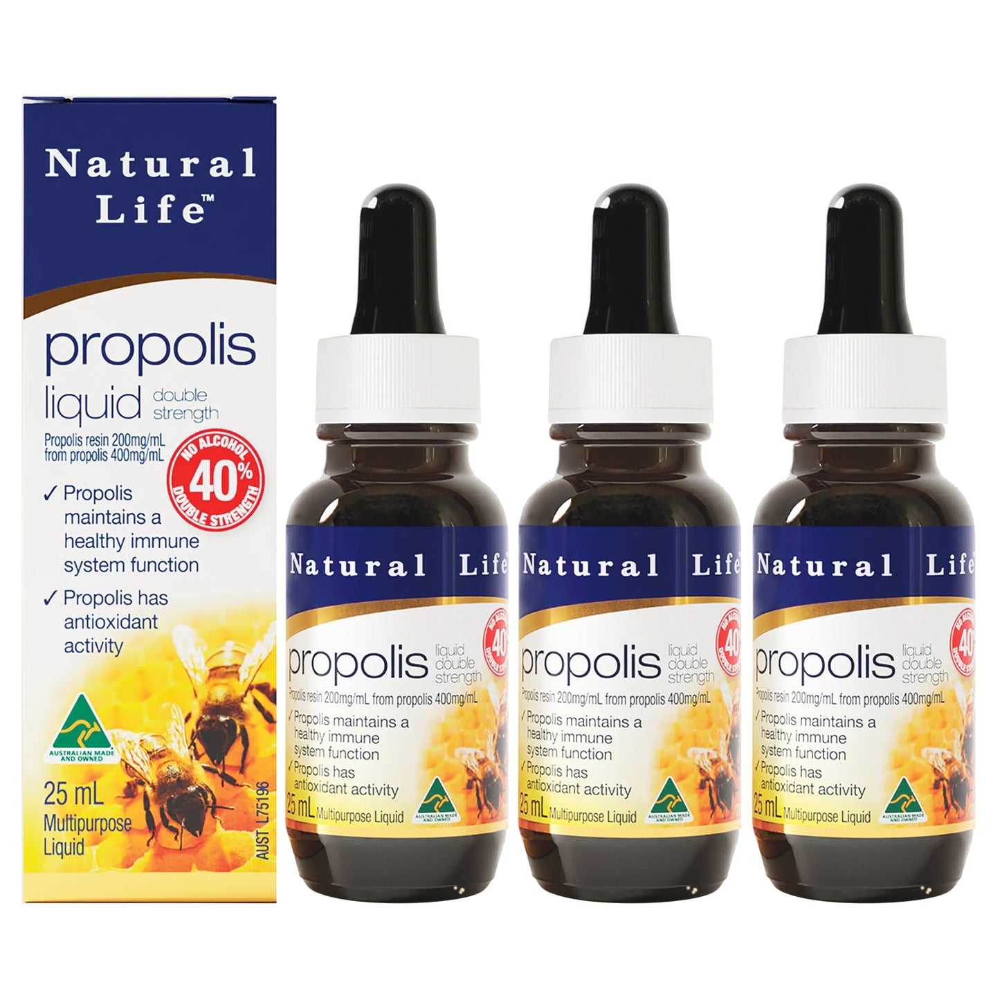 Natural Life プロポリス リキッド 25mL【ノンアルコール・超高濃度40%】喉のイガイガを直接ブロック！フラボノイドが守り抜く天然のバリアエキス