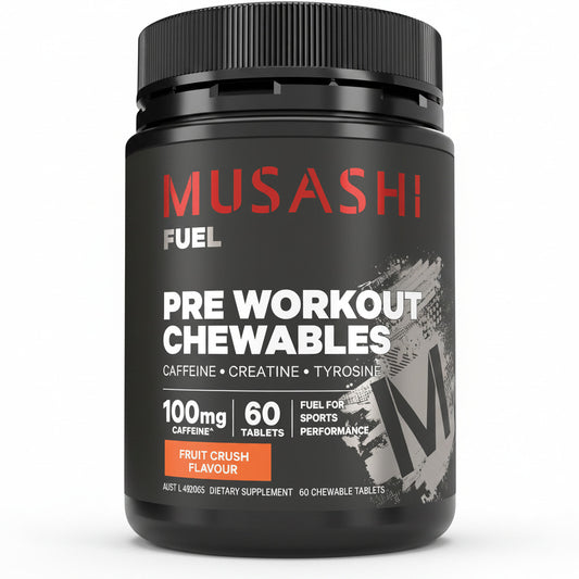 MUSASHI ムサシ プレワークアウト チュアブル タブレット 60粒 クレアチン カフェイン L-チロシン 配合 エナジー 集中力 パフォーマンス 向上 筋トレ 運動 ニュージーランド産 Pre-workout Chewables [海外通販]