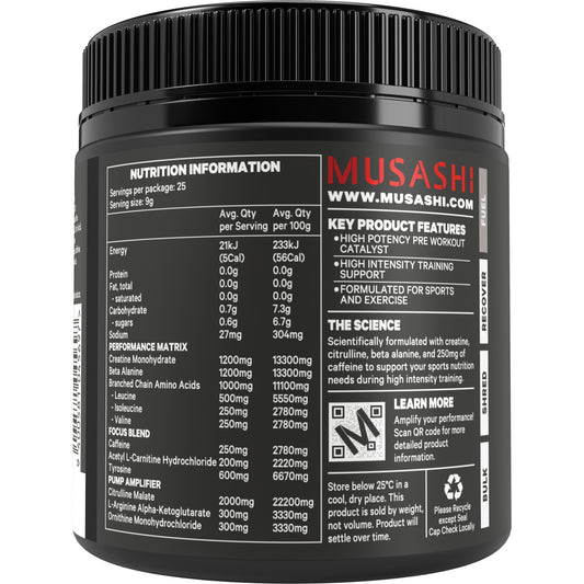 MUSASHI プレワークアウト 225g エナジー＆パフォーマンス クレアチン ベータアラニン カフェイン配合 CHEN（チェン）ユーザーにお勧め