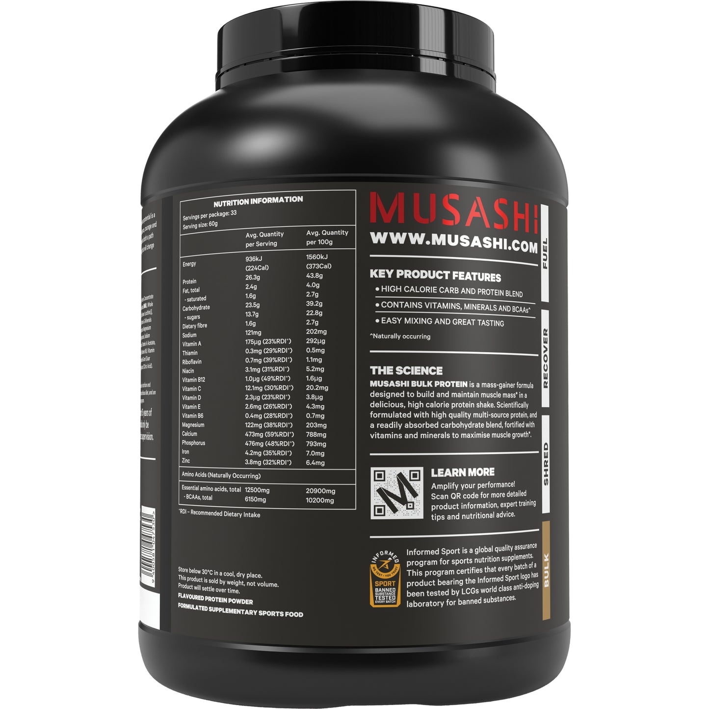 MUSASHI BULK バルク プロテイン パウダー (マスゲイナー) WPC WPI ブレンド インフォームドスポーツ認証 オーストラリア