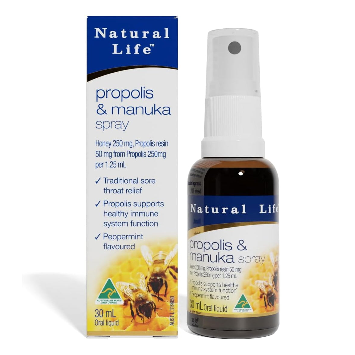 Natural Life プロポリススプレー マヌカハニー配合 MGO280+ (UMF10+相当) 30ml 喉のイガイガに瞬間バリア
