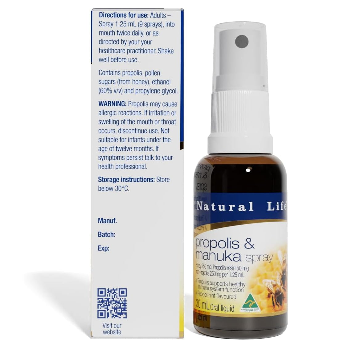 Natural Life プロポリススプレー マヌカハニー配合 MGO280+ (UMF10+相当) 30ml 喉のイガイガに瞬間バリア