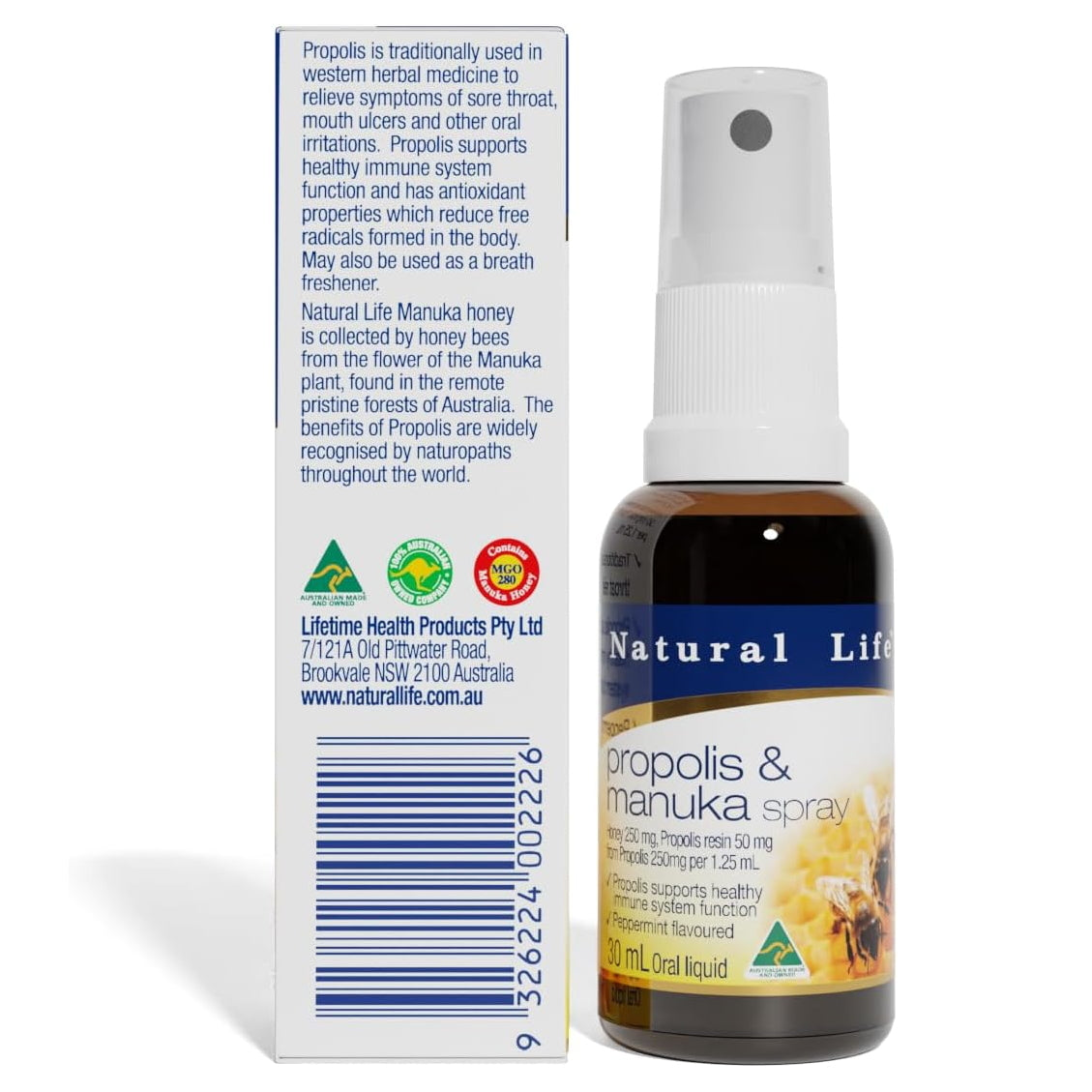 Natural Life プロポリススプレー マヌカハニー配合 MGO280+ (UMF10+相当) 30ml 喉のイガイガに瞬間バリア