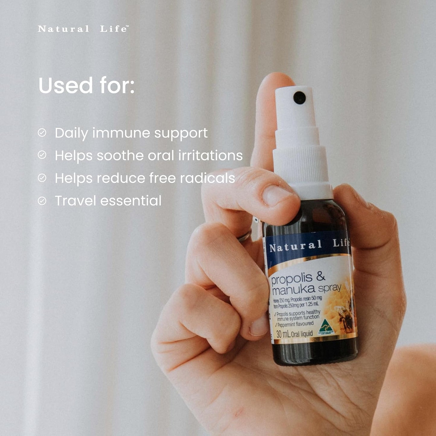 Natural Life プロポリススプレー マヌカハニー配合 MGO280+ (UMF10+相当) 30ml 喉のイガイガに瞬間バリア
