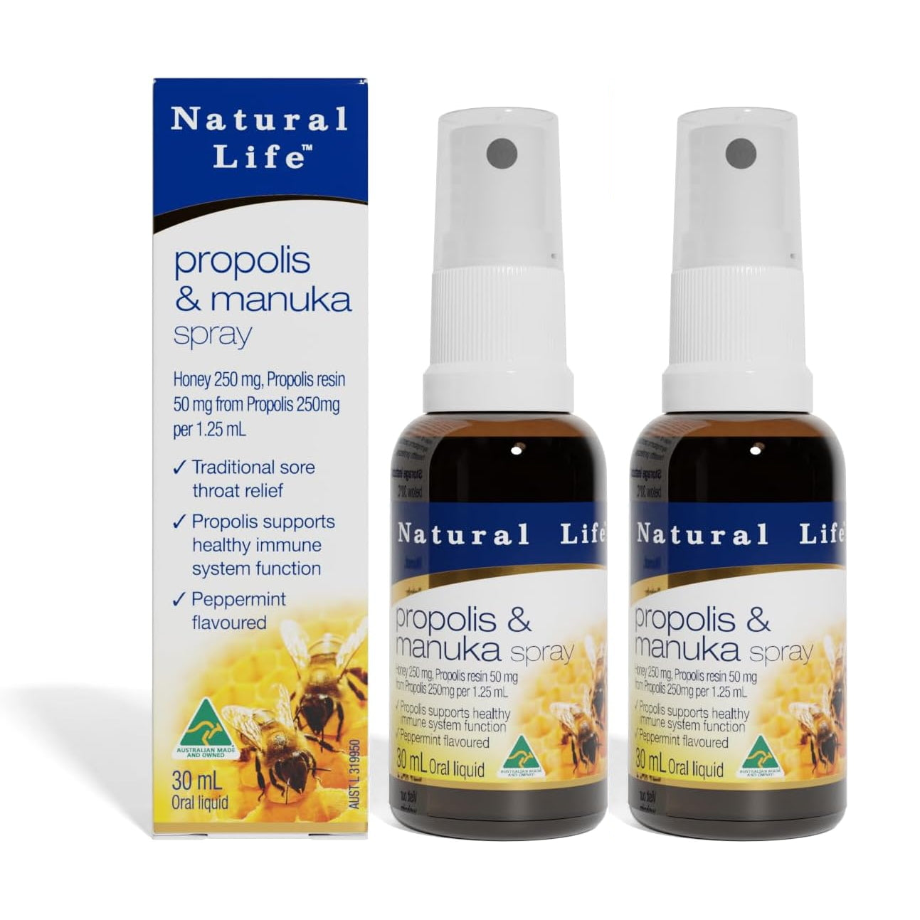 Natural Life プロポリススプレー マヌカハニー配合 MGO280+ (UMF10+相当) 30ml 喉のイガイガに瞬間バリア