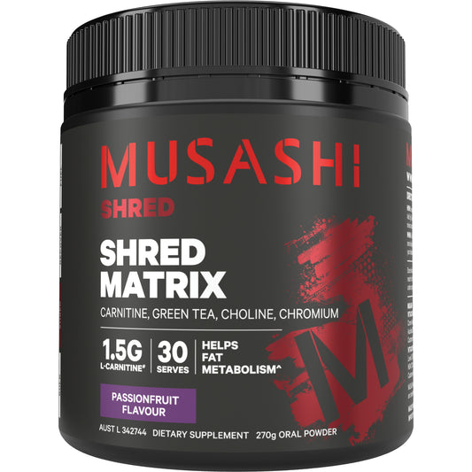 MUSASHI SHRED MATRIX 270g 燃焼サポート系サプリメント カルニチン・緑茶エキス配合 インフォームドスポーツ認証